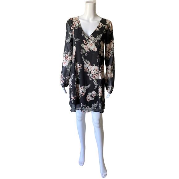 BCBGeneration Womens Size XS Long Sleeve Pleated V Neck Tunic Shift Mini Dress - Picture 1 of 11